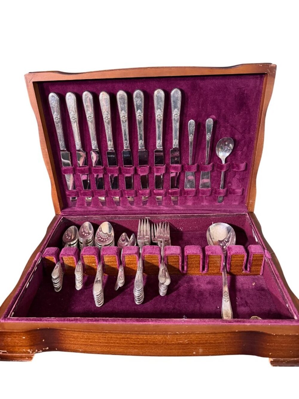 Antique Roger’s Brothers Stainless Steel Silverware Flatware Set In Wooden Case